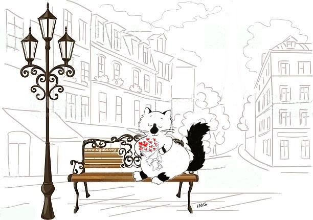 line drawing of Paris, a bench and a lantern. vector illustration